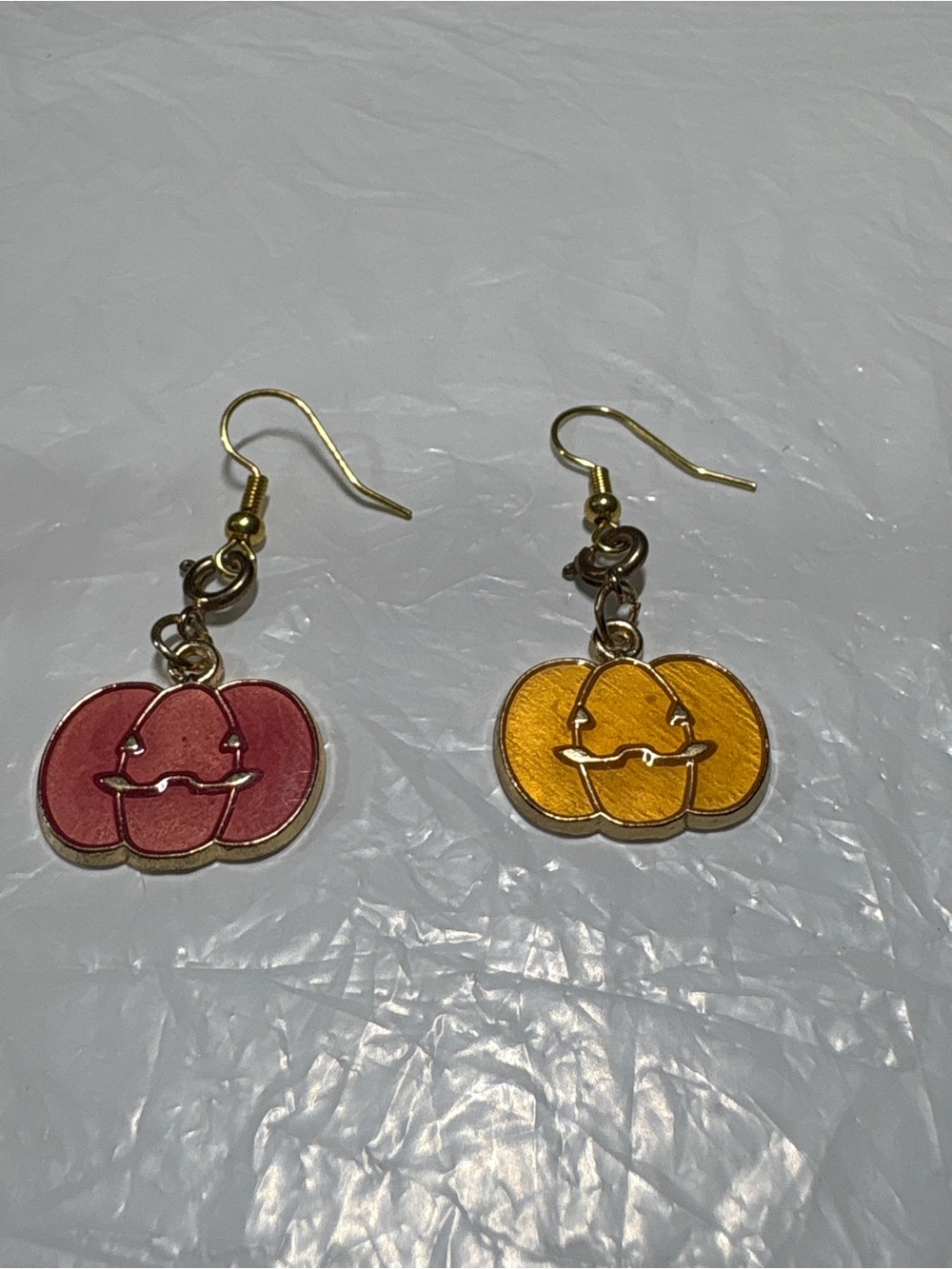 Halloween Pumpkin Dangle Earrings - pink and orange